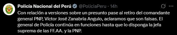 PNP niega que Zanabria haya sido retirado