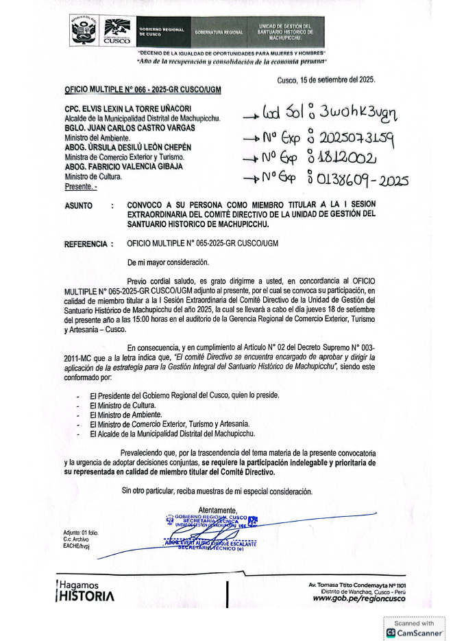 GORE Cusco invita a reunin con ministros de Estado