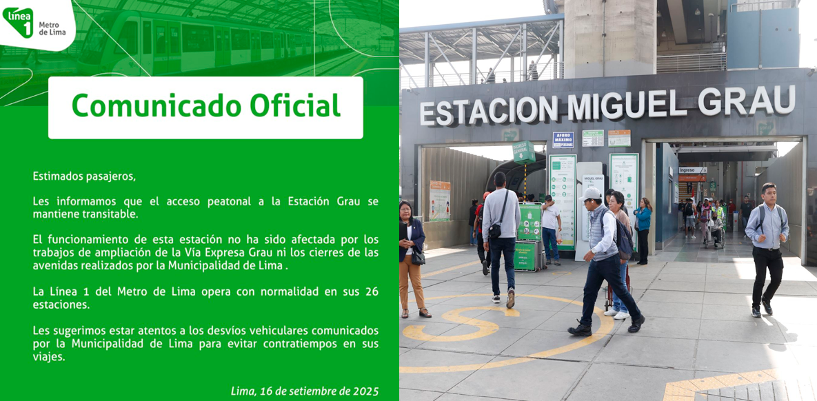 Comunicado de la Lnea 1 del Metro de Lima sobre estacin Grau.