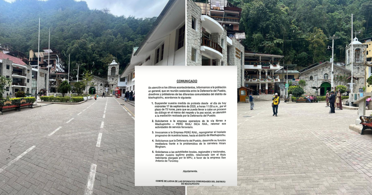Crisis en Machu Picchu: Comunidades confirman suspensión de paro por 72 horas