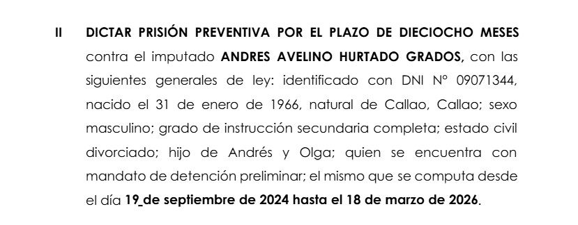 Pedido de 18 meses de prisin preventiva para Andrs Hurtado