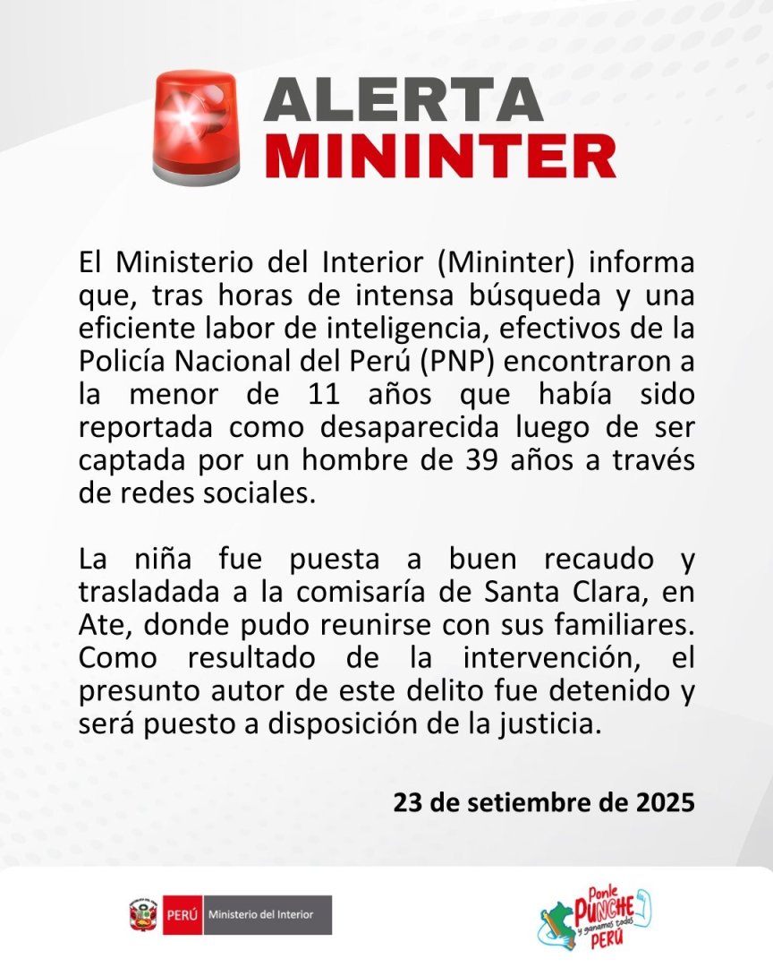 Mininter logra ubicar a mejor de edad