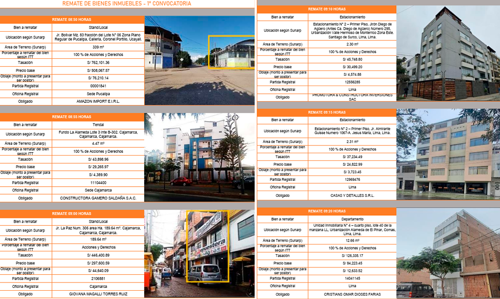 Inmuebles a subastar.