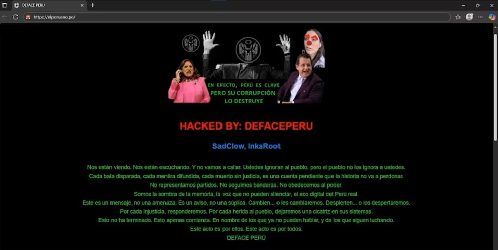 Mensaje del ataque hacker a diario El Peruano