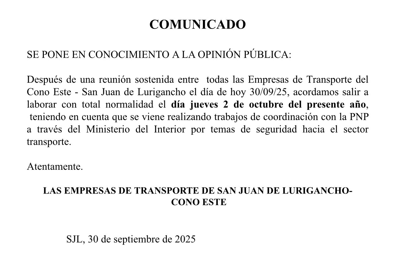 Empresas de transportes de SJL y Cono Este ofrecern servicio con normalidad