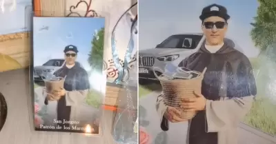 Mujer rezaba a estampita de Jorge Luna