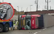 Camin termina volcado en va de la Lnea Amarilla y provoca fuerte congestin vehicular