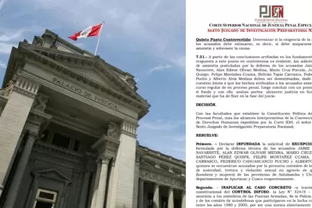 Juez inaplica Ley de Amnista a ocho militares
