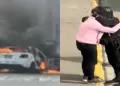 Incendio en la Va Expresa: Polica consuela a taxista que perdi su herramienta de trabajo
