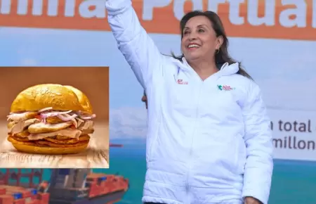 Dina Boluarte felicit el triunfo del pan con chicharrn.