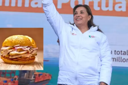Dina Boluarte felicit el triunfo del pan con chicharrn.