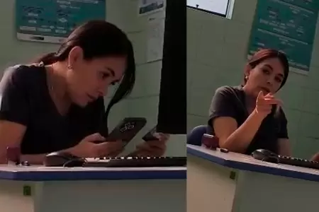 Doctora usa celular mientras atiende.