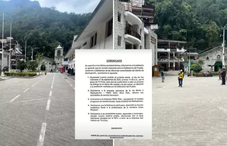 Comunidades de Machu Picchu confirman suspensin de paro por 72 horas