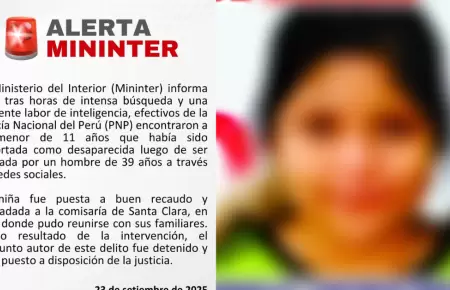Mininter anuncia que menor fue encontrada