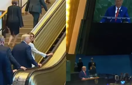 La escalera y el teleprnter le fallaron a Donald Trump.