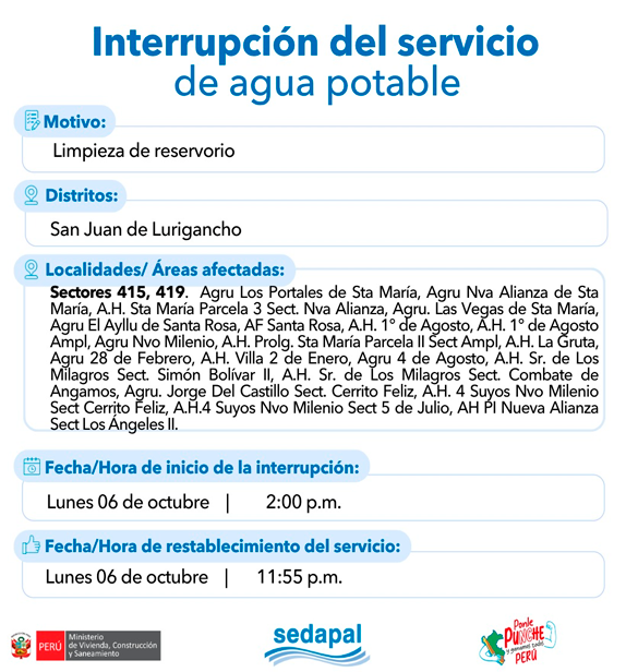 Corte de agua en SJL.