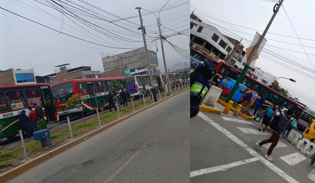 Buses se dirigen en caravana para bloquear la entrada de SJL.