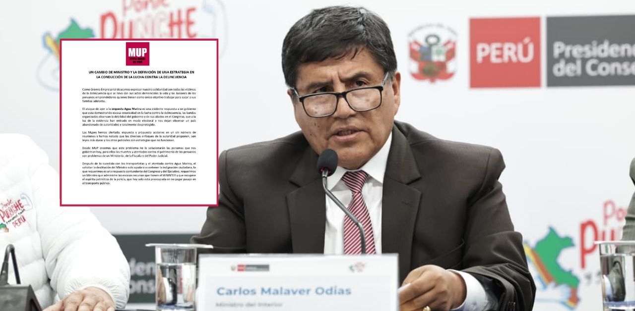MYPES piden salida de Carlos Malaver del Mininter: "Requerimos un ministro que recupere el espíritu patriótico de la Policía"