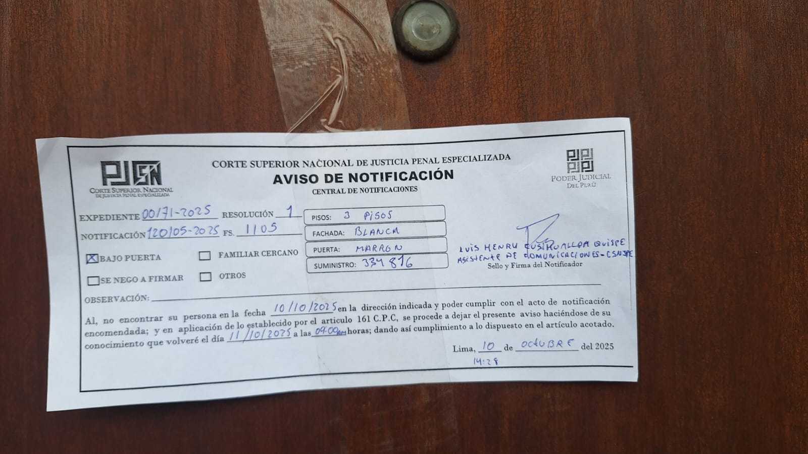 Aviso de notificacin del Poder Judicial