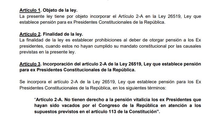 Proyecto de ley para quitarle pensin vitalicia a expresidentes vacados.