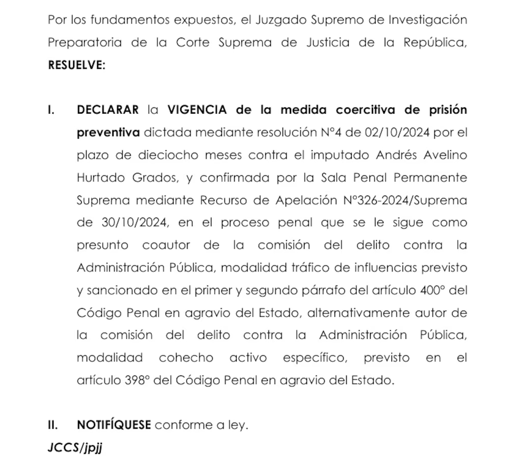 Andrs Hurtado continuar en el Penal Lurigancho