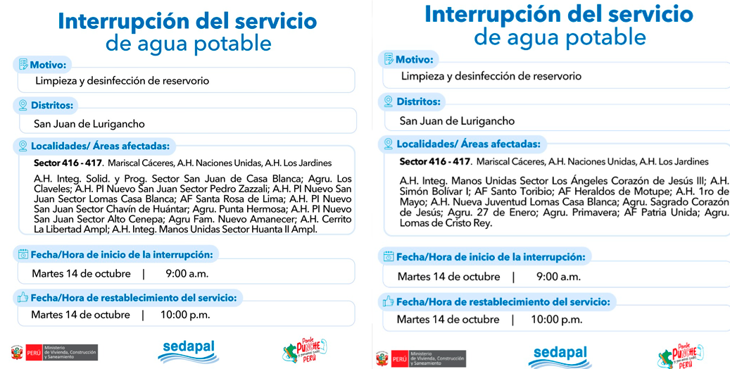 Corte de agua en SJL.