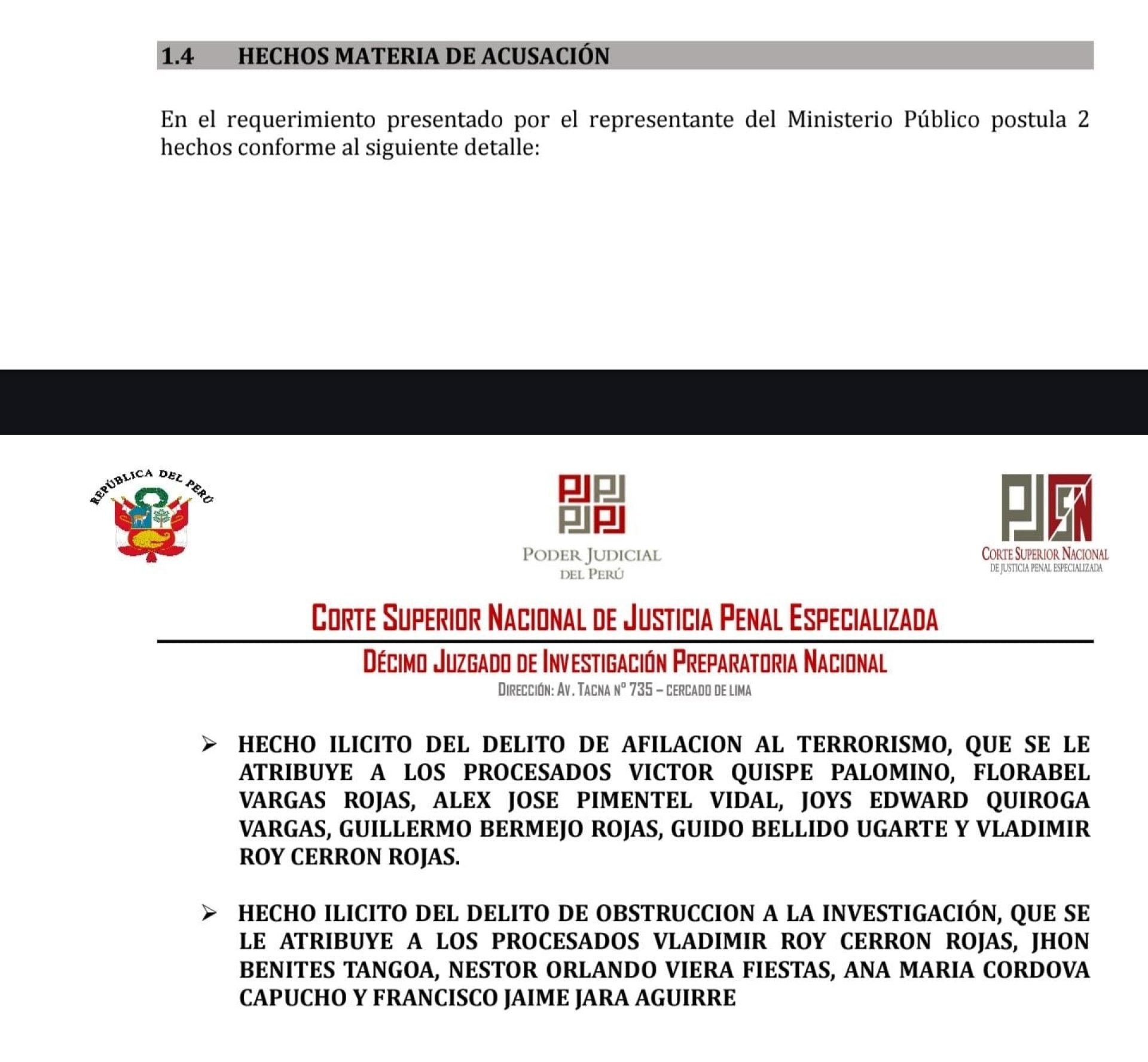Imputacin por presunta afiliacin al terrorismo de Cerrn, Bermejo y Bellido.
