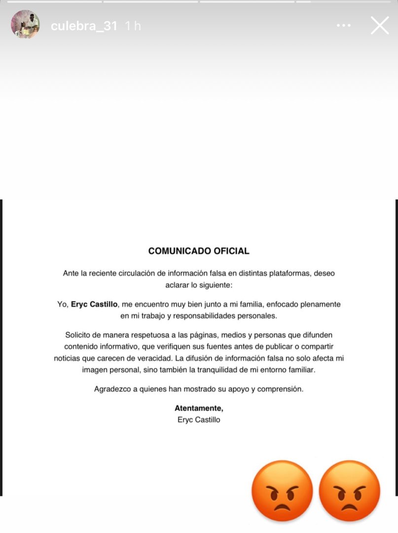Comunicado de Eryc Castillo desmintiendo agresin a su esposa.