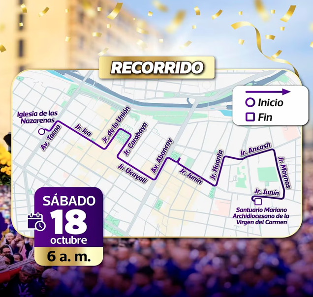 Recorrido del anda del Seor de los Milagros, hoy 18 de octubre.