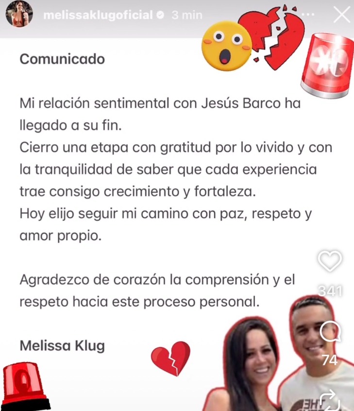 Comunicado de Melissa Klug que luego fue borrado.