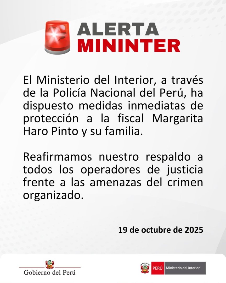 Mininter redobla resguardo a fiscal amenazada.