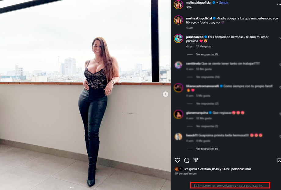 Melissa Klug decidi limitar los comentarios de sus redes sociales.