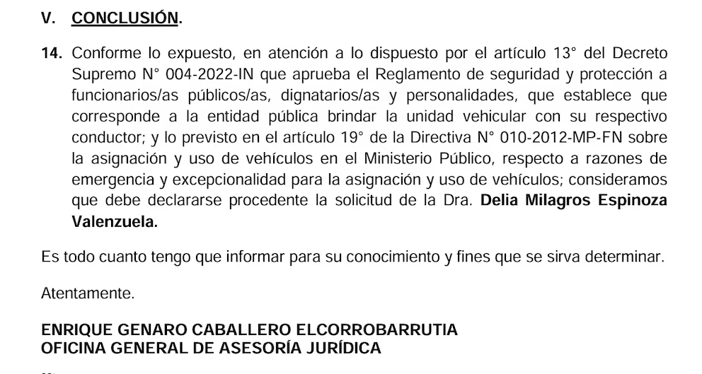 Oficio que permitía a Delia Espinoza seguir con su vehículo y resguardo.