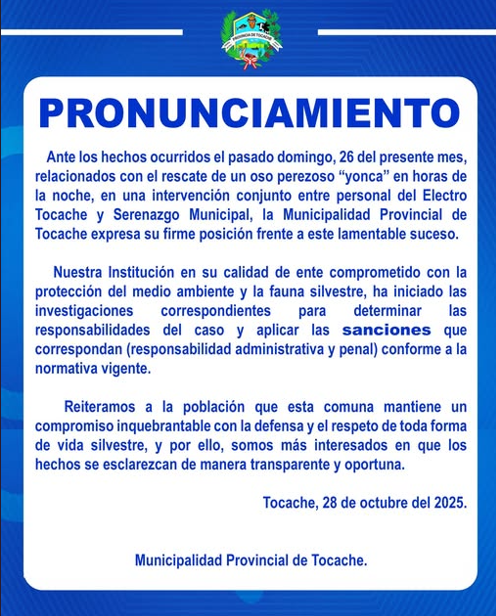 Comunicado de Municipalidad Provincial de Tocache