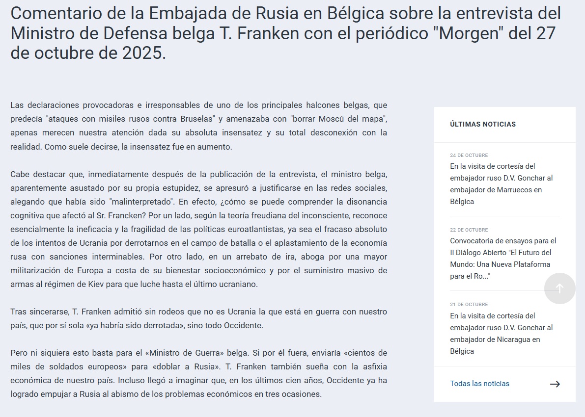 Comunicado de prensa de la embajada rusa en Bruselas.