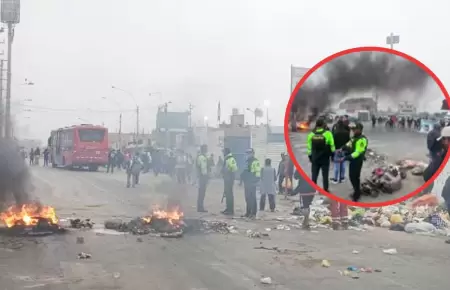 Bloquean av. Tpac Amaru y queman llantas en el paro.