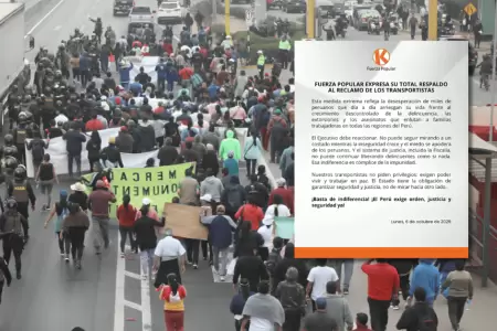 Fuerza Popular expres apoyo a paro de transportistas