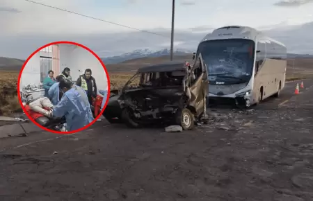 Choque entre minivan y bus deja al menos cinco fallecidos en carretera Juliaca -