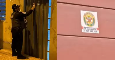 PNP coloca sticker institucional en viviendas y negocios ante ola de extorsin