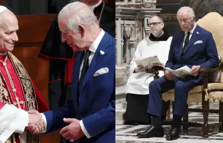 El papa Len XIV y el Rey Carlos III rezan juntos en la Capilla Sixtina del Vati