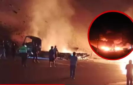 Tragedia en Arequipa: Chofer muri en incendio tras choque entre camiones en la