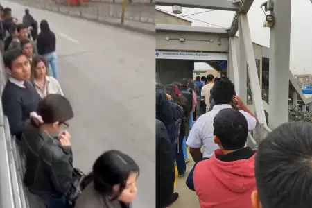 Reportan largas colas en estaciones Izaguirre y Chimpu Ocllo del Metropolitano.