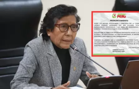 Bancada de Lucinda Vásquez suspende sus derechos