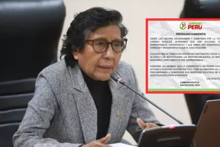 Bancada de Lucinda Vsquez suspende sus derechos