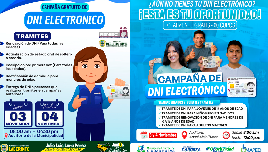 Campaña gratuita de DNIe en Madre de Dios y Tacna.