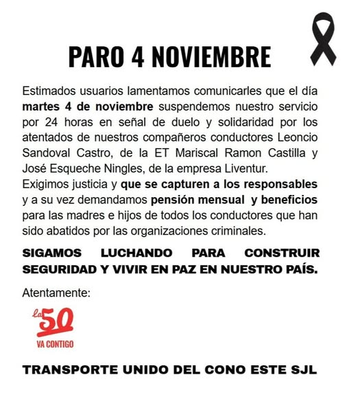 Comunicado oficial de empresa "La 50"