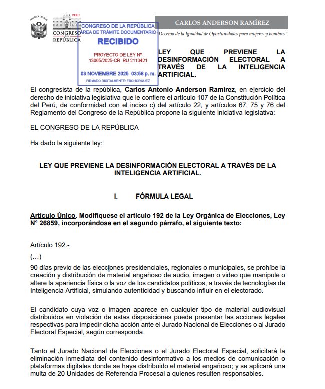 Congreso propone prohibir contenido de IA durante los 90 días previos a Elecciones.