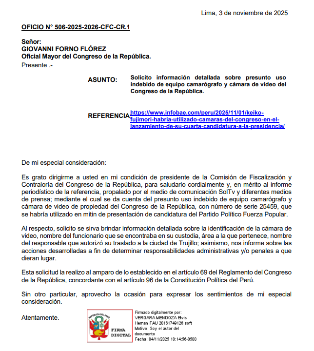 Solicitan informe por cmara en mitin de Fuerza Popular