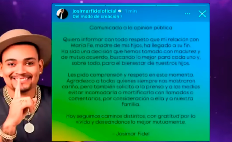Josimar anunciaba el fin de su relacin en el comunicado que, minutos despus, borr.