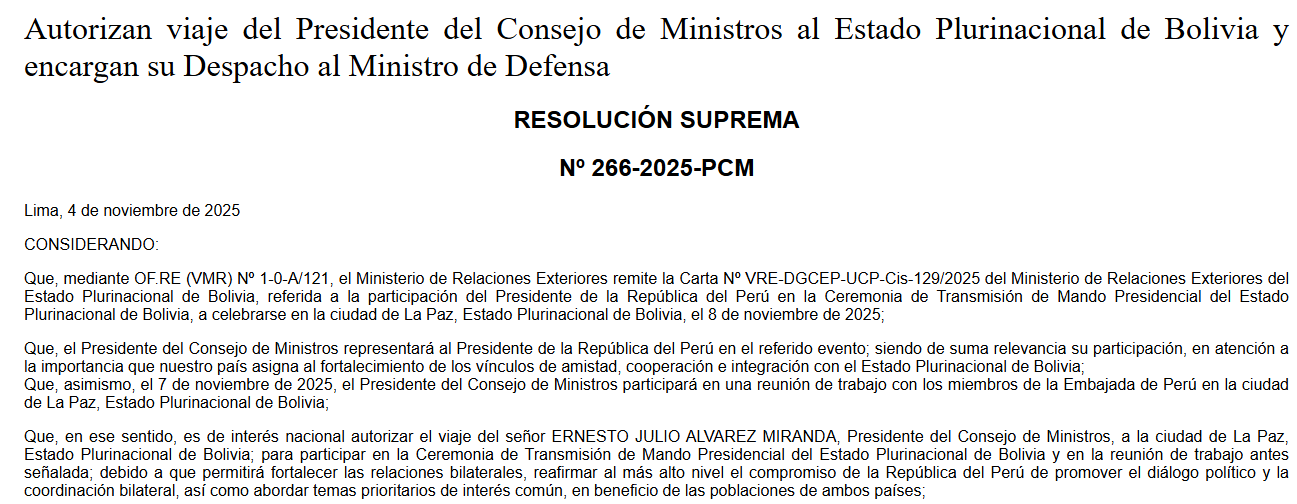 Resolución Suprema N.º 266-2025-PCM.